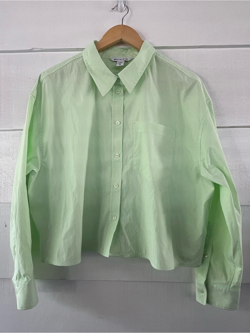 Athleta Light Green Button-Up Shirt Boxy Crop XL